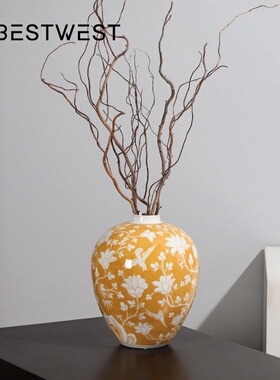 best west 中式复古青花瓷陶瓷花瓶摆件家居感陶罐花器装饰品