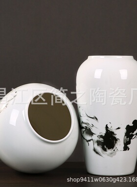 陶瓷中式 家居摆件客厅高档水墨画手绘花瓶三件套