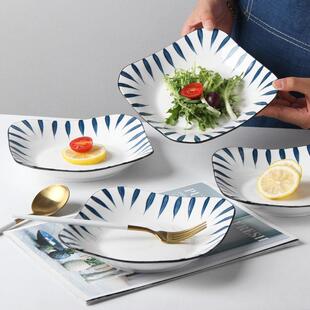 家用餐具菜盘 6个日式 盘子 创意陶瓷菜碟子ins风方形早餐盘套装