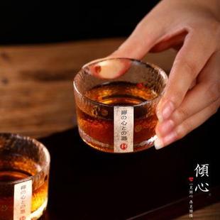 描金玻璃小茶杯耐热迷你锤纹主人杯品茗单杯茶盏功夫茶具茶碗 日式