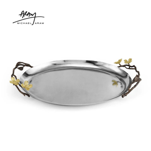 Michael Aram金色山茱萸不锈钢托盘果盘茶点盘手工轻奢餐具礼盒装