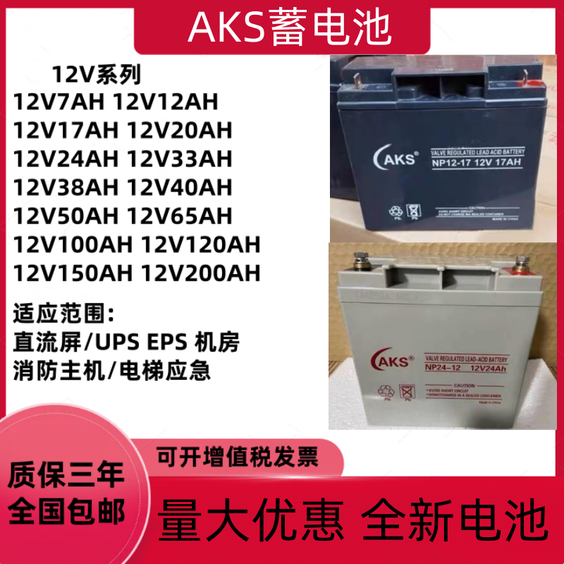 AKS奥克松蓄电池NP12V17AH24AH38AH65A100AH直流屏EPSUPS电源消防
