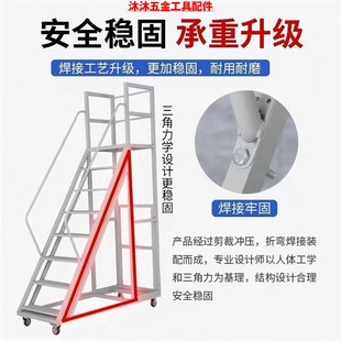 仓库超市理货梯移动登高梯库房取货带轮平台防滑加厚货架梯子定制