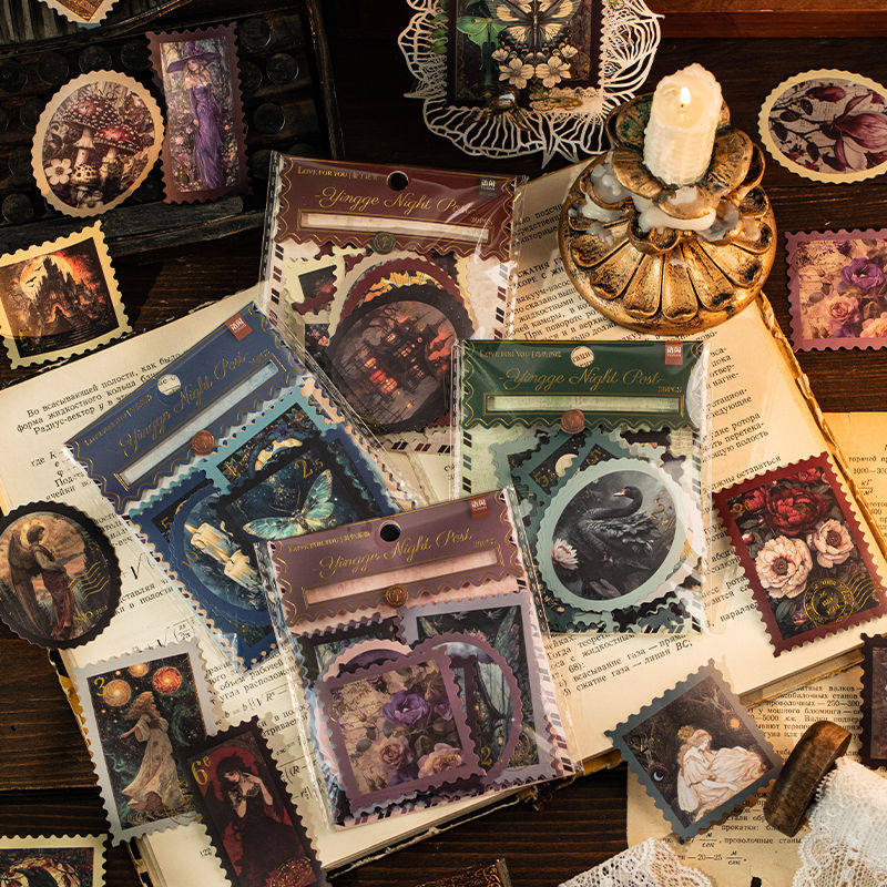 语闲莺歌夜邮烫金邮票贴纸包30张