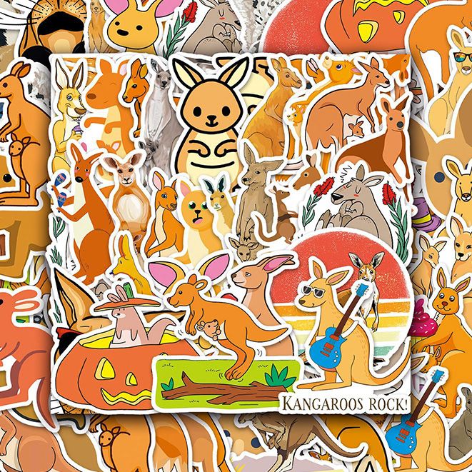 100张卡通袋鼠涂鸦贴纸可爱创意个性装饰相册iPad防水贴画自粘DIY