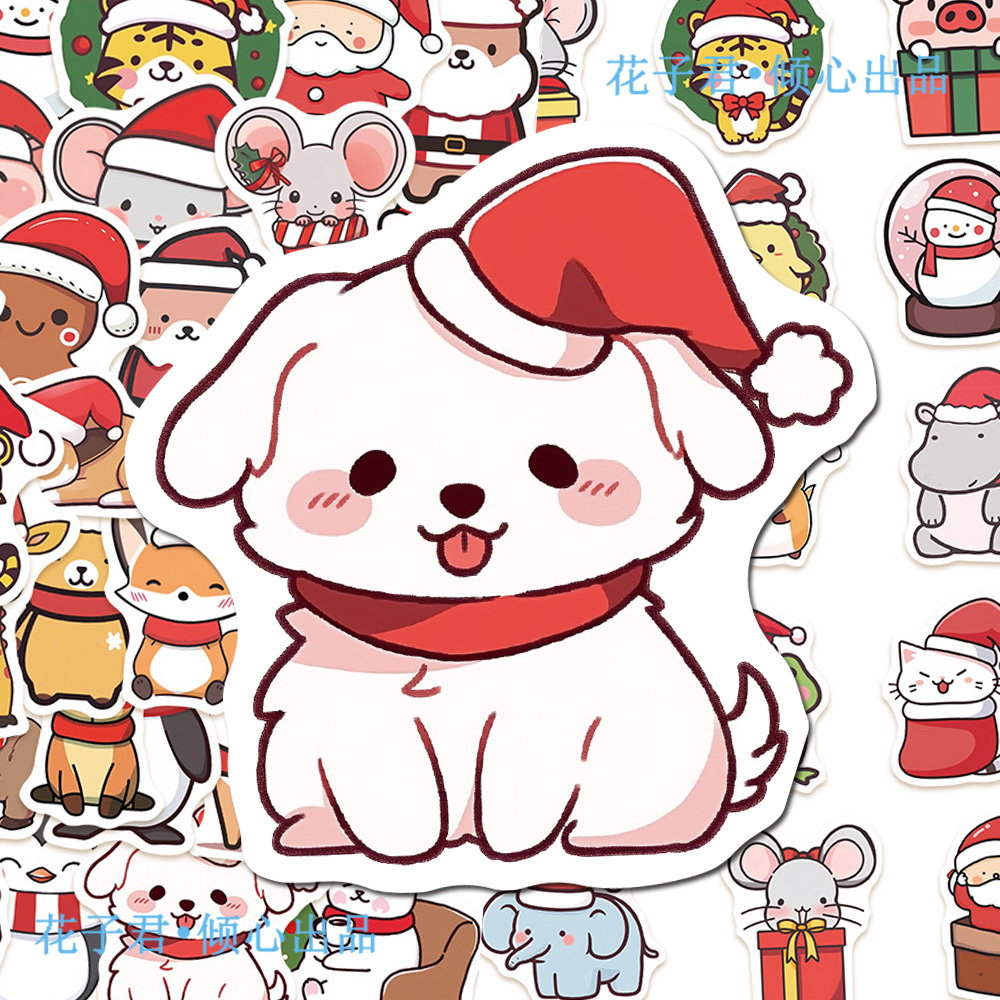 100张圣诞节贴纸卡通可爱冬日圣诞小动物装饰贴画diy手账手机