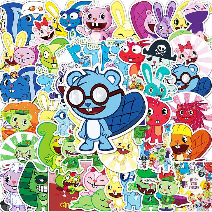 100张欢乐树涂鸦贴纸卡通可爱创意行李箱电脑装饰素材DIY贴画