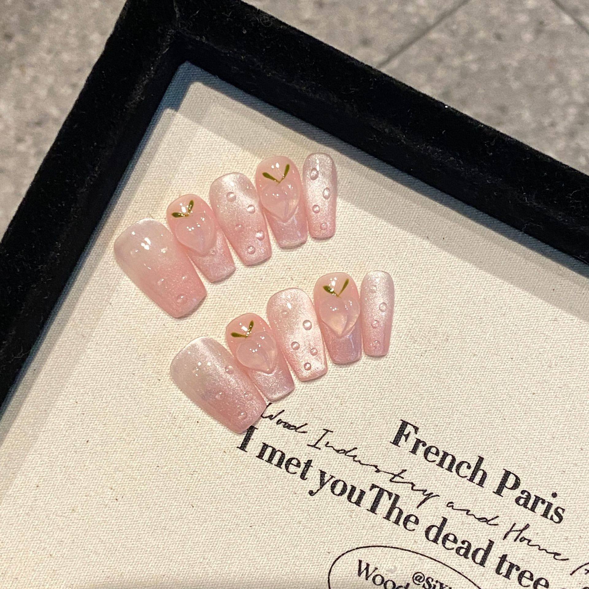 【冰透蜜桃】纯手作穿戴甲纯欲腮红少女粉短款显白可拆卸美甲贴片,彩妆/香水/美妆工具,穿戴甲/甲片,淘宝优惠券,粉丝福利购,淘宝优惠卷