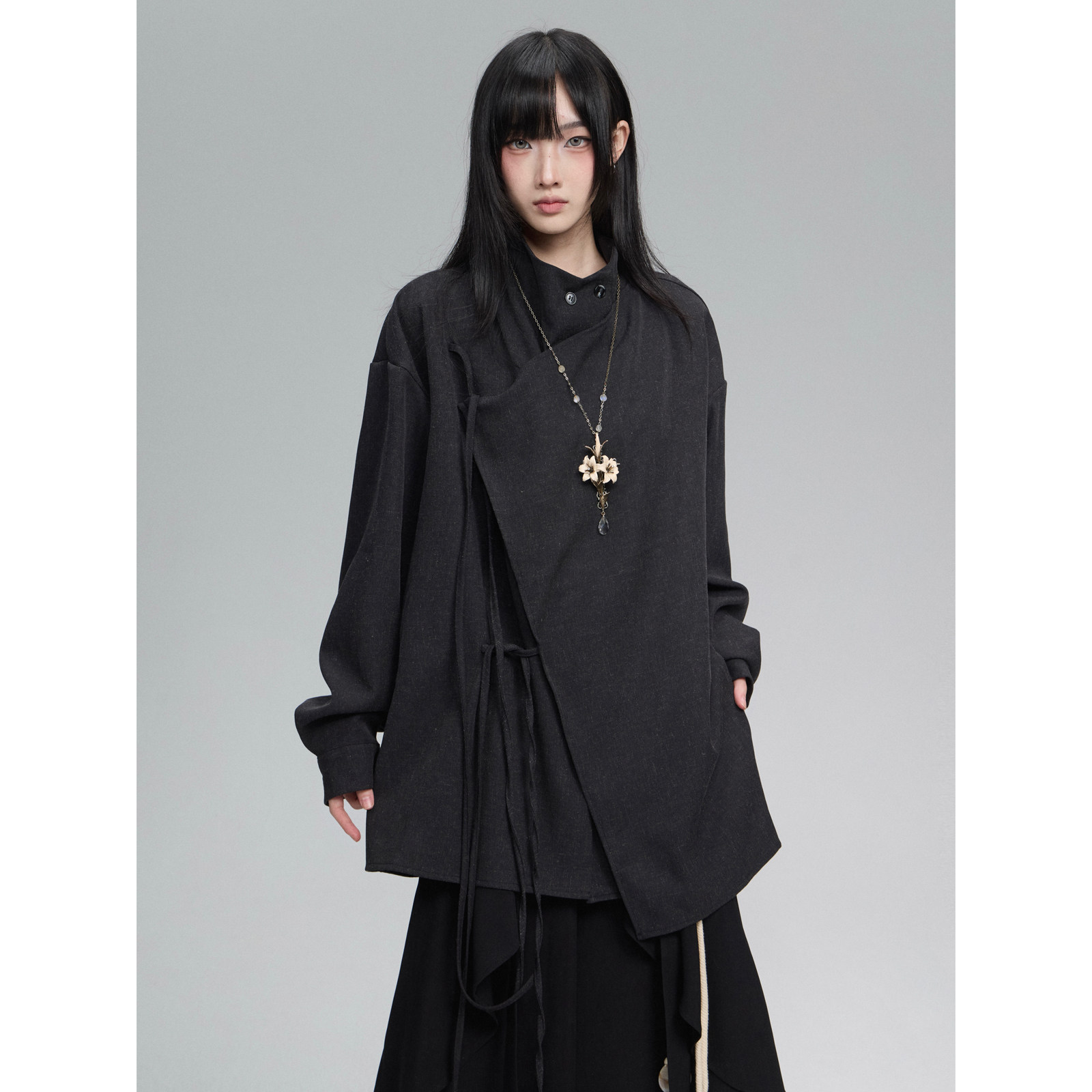 FG721 山本耀司风上衣女新中式道袍绑带衬衫长袖衬衣外套中性穿搭,女装/女士精品,衬衫,淘宝优惠券,粉丝福利购,淘宝优惠卷