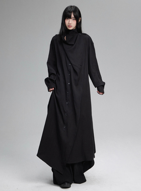 FG721 原创小众高级感黑色风衣长款外套秋冬山本耀司排扣西装大衣