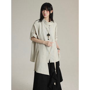 FG721 原创高级感衬衫中性风设计感小众短袖衬衣飘带领新中式上衣