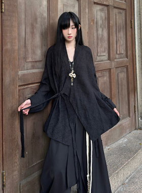 FG721 秋冬复古山本耀司风上衣女新中式道袍绑带长袖衬衫外套中性