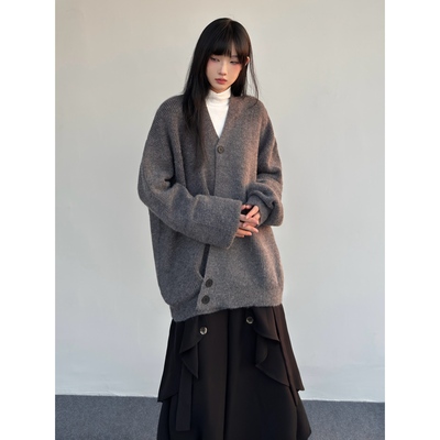 开衫V领老钱上衣慵懒风针织外套