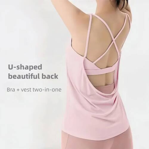 U型纯色露背运动背心U-shaped solid color backless sports vest