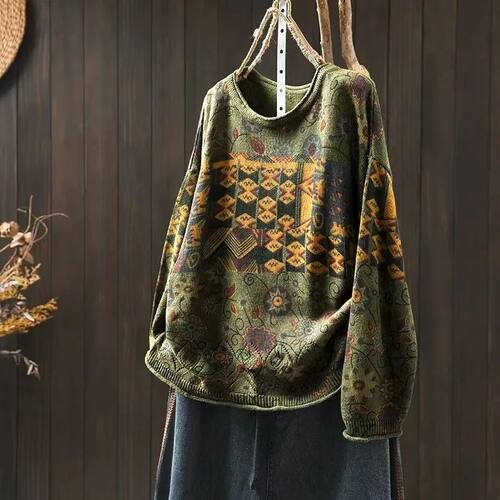 圆领印花长袖套头上衣 Round neck printed long sleeved sweater