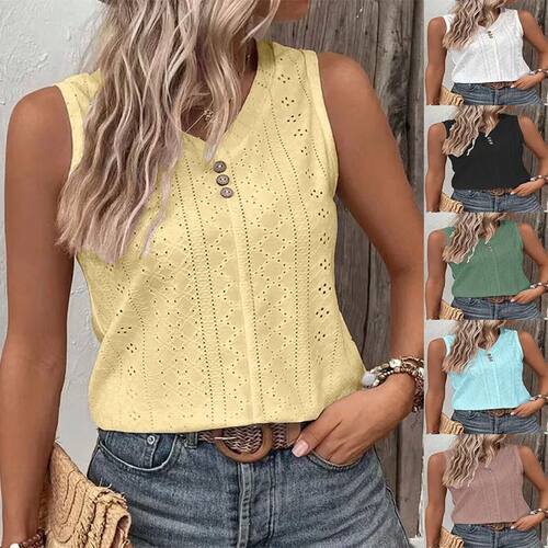 纯色圆领无袖上衣T恤Solid color round neck sleeveless T-shirt