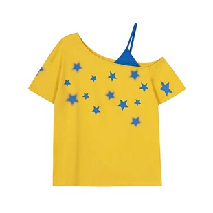 拼接露肩宽松T恤Splicing off shoulder loose T-shirt for women