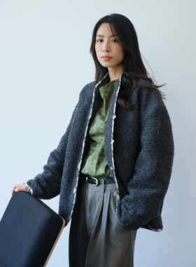 Herz石灰色羊羔夹棉外套日系复古男女同款毛圈边民族风棉服原创