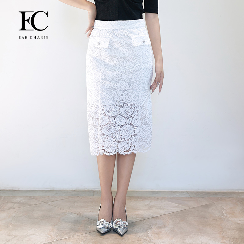 eahchanie奕辰高腰蕾丝鱼尾半裙