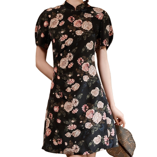 【卖完下架】奕辰2025夏季新款新中式国风旗袍花卉印花收腰显瘦女