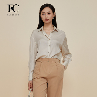奕辰桑蚕丝宽松条纹长袖衬衫
