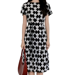 【桑蚕丝】EC奕辰夏季新款连衣裙经典银杏叶印花收腰显瘦中长裙子