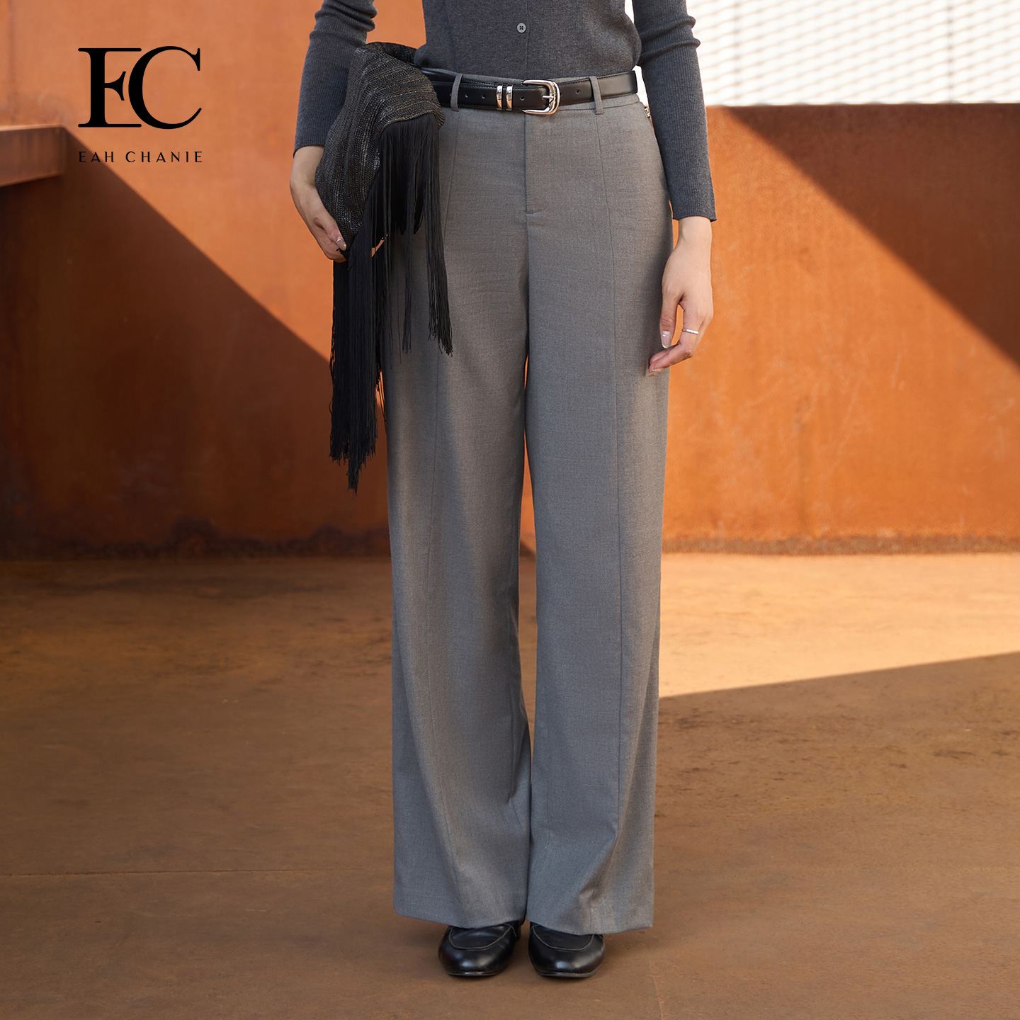 奕辰高腰通勤干练气质阔腿西装裤