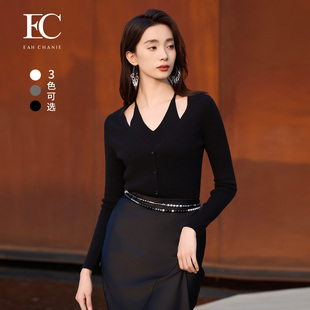 【三色可选】奕辰2025秋季新款假两件吊带打底衫V领简约长袖上衣