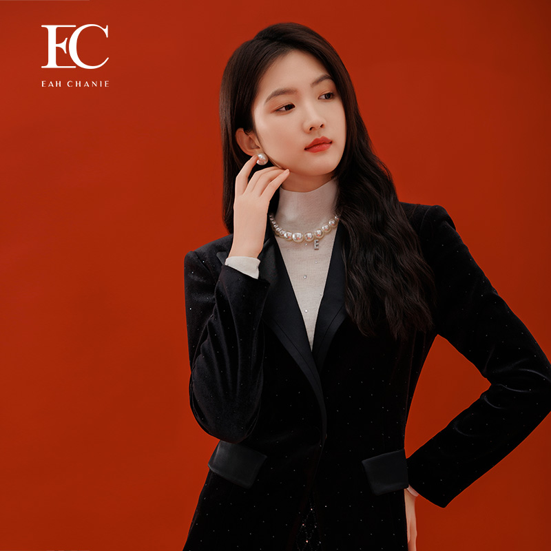 奕辰春季新款绵羊毛打底衫高领百搭烫钻修身长袖上衣女eahchanie