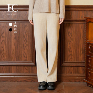 【商场同款】奕辰2025秋冬新款松紧腰装饰休闲裤高腰坑条直筒长裤