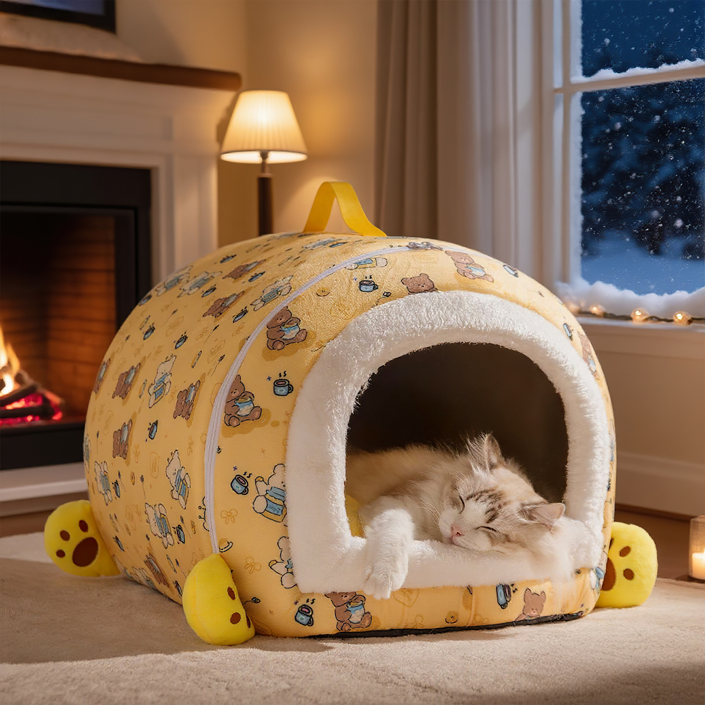 秋冬新款猫窝熊趣弧形房子窝封闭式加厚狗窝秋冬季狗狗睡觉宠物窝