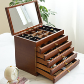实木首饰盒精致多层带镜面化妆盒收纳盒中国风轻奢多层抽屉饰品盒