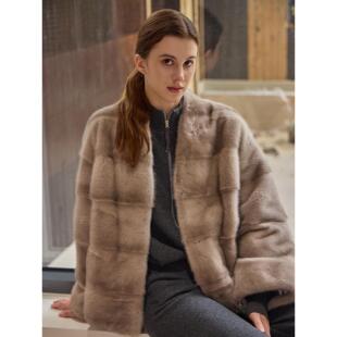 THEEASE舒适派丹麦进口水貂稀有色皇冠级横排短二女优雅贵气皮草