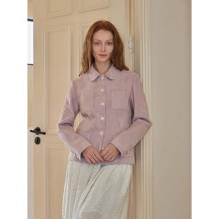 THEEASE舒适派埃塞俄比亚进口小羊反绒皮衣稀有高级感女粉色外套