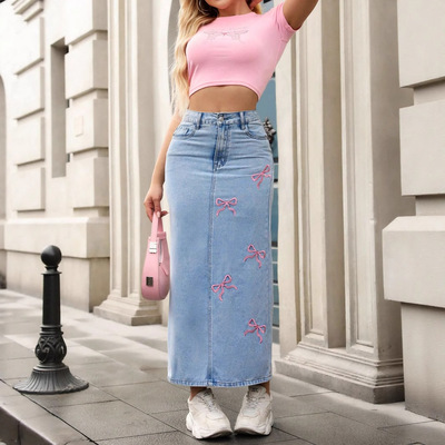 时尚珍珠女装百搭牛仔半身裙