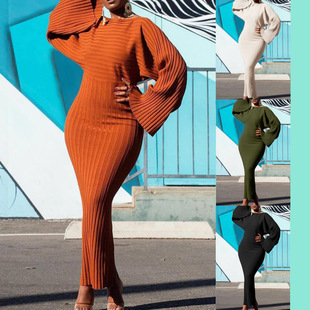 fit long 长款 sleeved 连衣裙 修身 slim 纯色螺纹蝙蝠袖 Bat dress