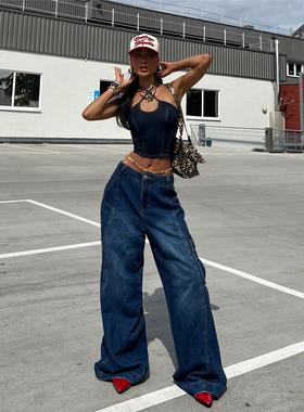 Floorlength wide-leg denim pants街头嘻哈低腰拖地阔腿牛仔长裤