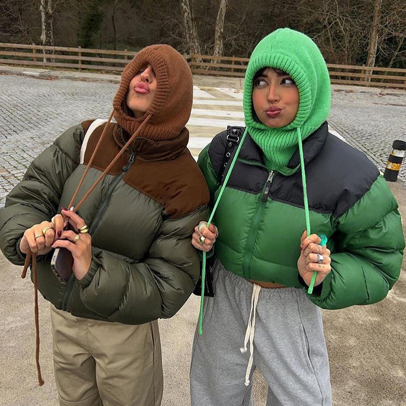 欧美撞色保暖短款街头