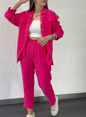 Loose longsleeve shirt casual pantsuit宽松长袖衬衫休闲裤套装