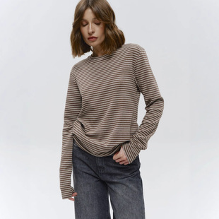 Long-sleeved striped T-shirt 女装长袖条纹T恤修身圆领棉打底衫