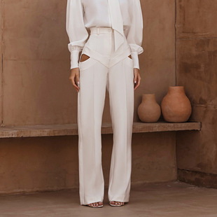 Loose white long pants for women小众设计感休闲裤时尚白色长裤