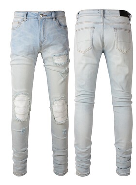 High street ripped stretch slim jeans 高街破洞弹力修身牛仔裤