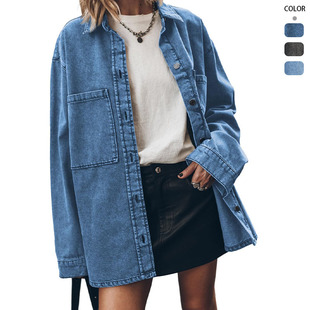 复古长袖牛仔外套宽松休闲衬衣女 Jeans jacket with loose shirt