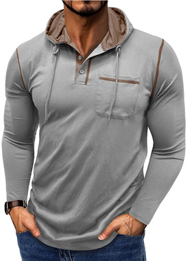 Hooded long-sleeved T-shirt美式男士长袖t恤连帽亨利衫户外上衣