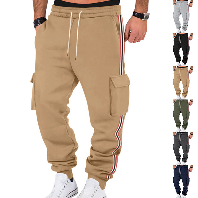 加绒保暖运动织带复古宽松工装裤