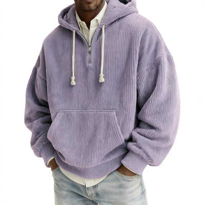 坑条连帽半拉链宽松卫衣男