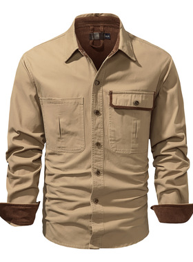 Tooling cotton shirt in large size工装纯棉大码衬衫男纯色衬衣