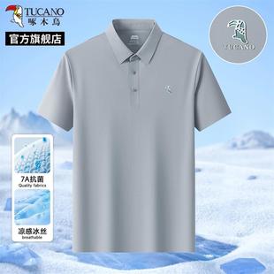 男士 T恤夏季 啄木鸟官方冰丝无痕2025新款 短袖 薄款 中年爸爸polo衫