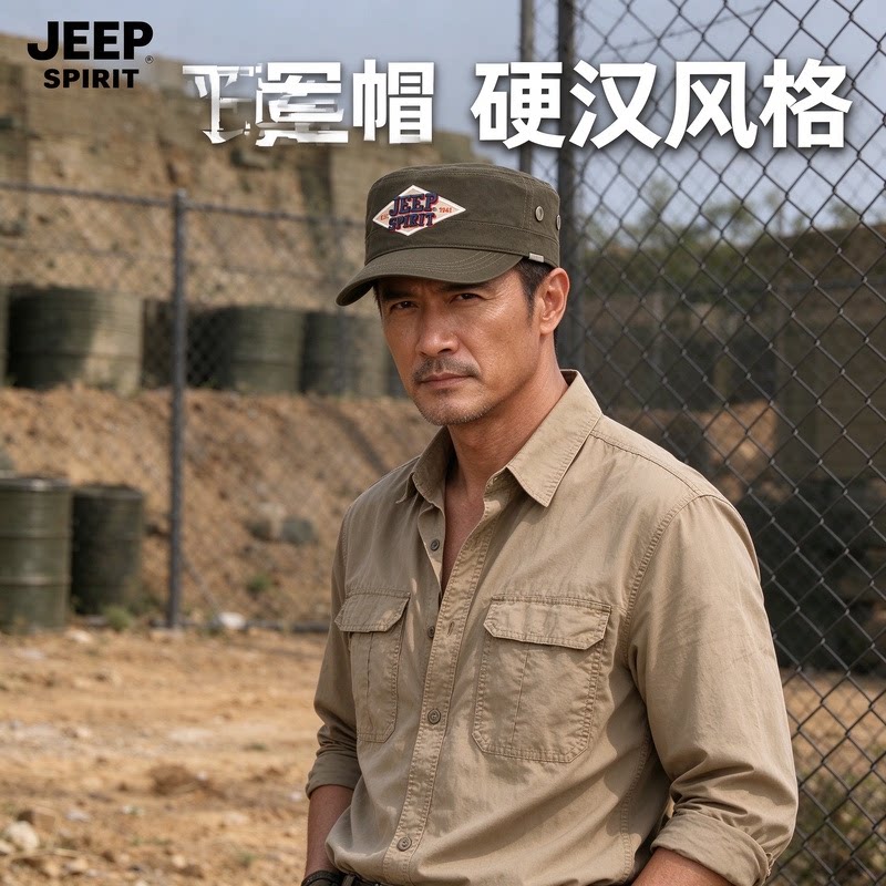 JEEP帽子男秋冬全棉平顶帽