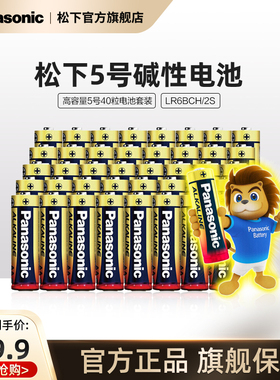 松下5号40粒电池五号碱性儿童玩具车AA挂闹钟空调键盘鼠标遥控器智能门锁